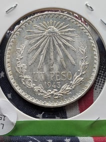 1943 Mexican One Peso, 72% Silver