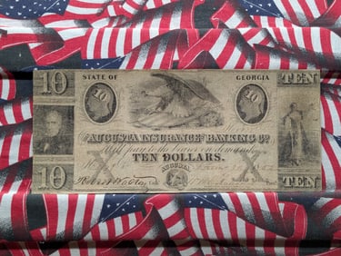 1852 Southern States Currency. Augusta, GA Insurance and Banking Co $10.
