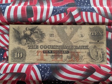 1850s Cochituate Bank, Boston, Massachusetts $10. Small Hole Cancel.