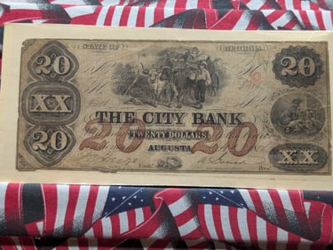 1854 Southern States Currency. The City Bank, Augusta, GA $20.