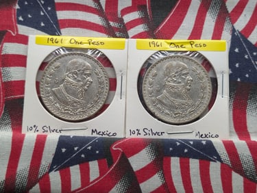 1961x2 Mexican One Peso's, 10% Silver