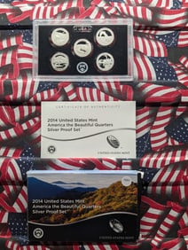 2014-S U.S. Mint America The Beautiful Quarters 90% Silver Proof Set In OGP With COA, 5 90% Silver