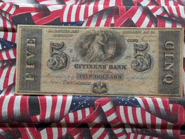 1850s Citizens Bank $5 New Orleans, Louisiana. Not Issued Remainder.