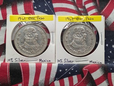 1961 & 1962 Mexican One Peso, 10% Silver