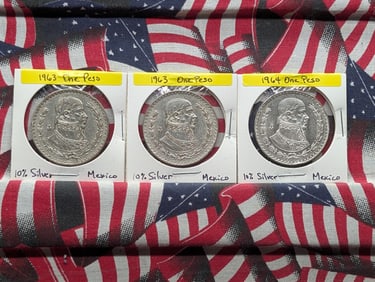 1963 x2 & 1964 Mexican One Peso, 10% Silver