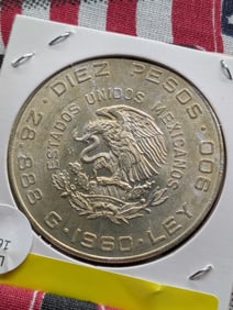 1960 Mexican 10 Peso 90% Silver