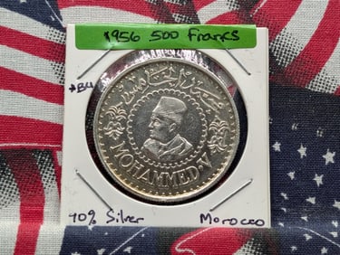 1956 Morocco 500 Francs, 90% Silver