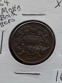 1864 Large Motto 2 Cent Piece - All Bold Letters