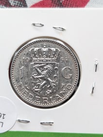1954 Netherlands One Gulden 72% Silver