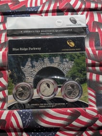 2015 P, D, & S Blue Ridge Parkway U.S. Mint America The Beautiful Quarters Three Coin Set In OGP