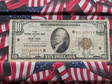 1929 $10 Brown Seal from the Federal Reserve Bank of New York.