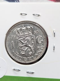 1955 Netherlands One Gulden 72% Silver