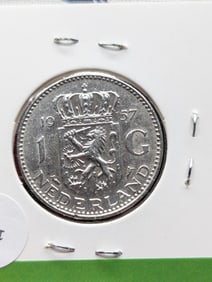 1957 Netherlands One Gulden 72% Silver