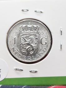 1965 Netherlands One Gulden 72% Silver