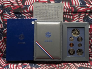 1986-S U.S. Prestige Set In OGP w/COA, 90% Silver Dollar, Clad Half Dollar