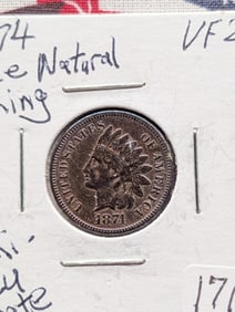 1874 Indian Head Cent - Semi Key Date - Nice Natural Toning
