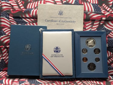 1987-S U.S. Prestige Set In OGP With COA, 90% Silver Dollar, Clad Half Dollar