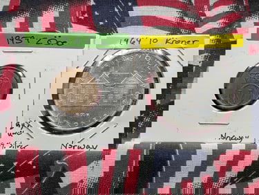 Two Norway Coins 1964 10 Kroner 90% Silver & 1959 2 Ore