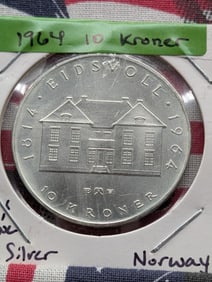 1964 Norway 10 Kroner 90% Silver