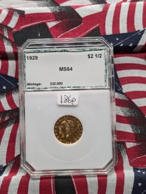 1929 $2.50 Gold Indian PCI MS64 Last Year