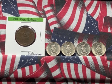 Philippines Coins 1 Bag of (2) 1944, (2) 1944-S 5 Centavos & 1911 One Centavo