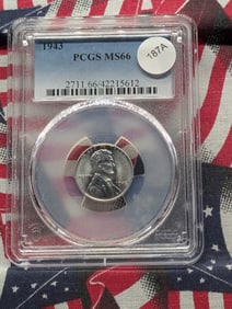 1943 Steel Lincoln Cent. Slabbed as MS 66 by PCGS