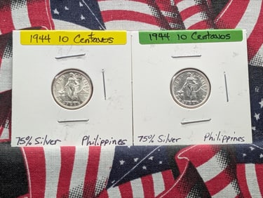 Two 1944-D Philippines 10 Centavos, 75% Silver