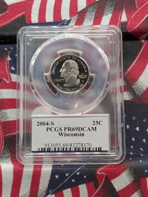2004-S Wisconsin Washington Quarter, PCGS PR69DCAM