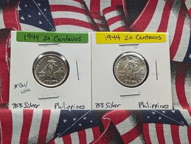 1941, 1944-D Philippines 20 Centavos 75% Silver