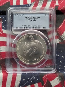 1996-D Tennis Atlanta Olympic Games One Dollar, PCGS MS69 - 90% Silver