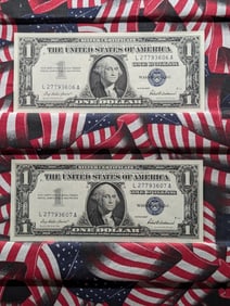 Two 1957 $1 Silver Certificates In Consecutive Order