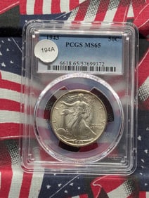 1943 Walking Liberty Half. Slabbed by PCGS as MS 65.