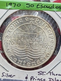 1970 St. Thomas & Prince Island 50 Escudos 65% Silver