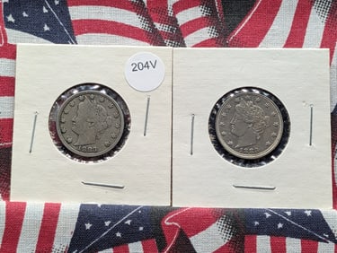 (2) 1883 Liberty Head V Nickels w/o Cents, Racketeer Year, First Year of Issue.