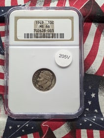 1949 Roosevelt Dime, NGC MS 66 - 90% Silver