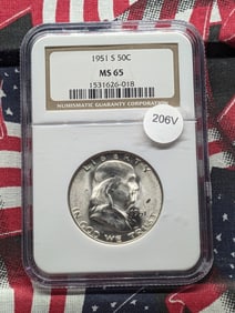 1951-S Franklin Half Dollar, NGC MS 65