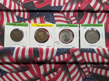 Four Spanish Coins-1953 (54)x2 2 1/2 Pesetas & 1957 (67), 1957 (58), 25 Pesetas