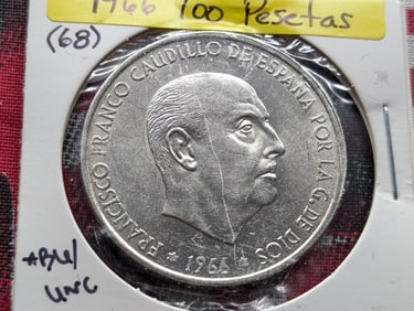 1966 (68) Spanish 100 Pesetas 80% Silver