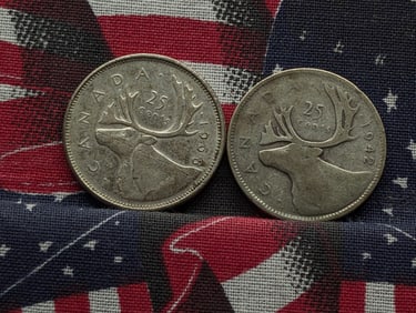 1942 & 1968 Canada Quarters - 1942 is 80% Silver & 1968 is 50% Silver