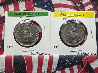 1968 & 1968B Switzerland 2 Franc