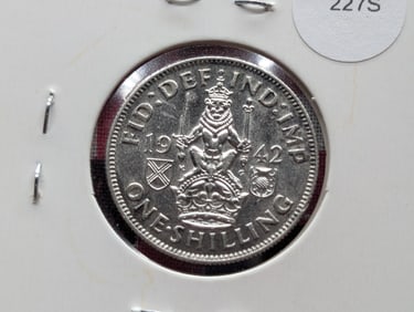 1942 Great Britain One Shilling, 50% Silver