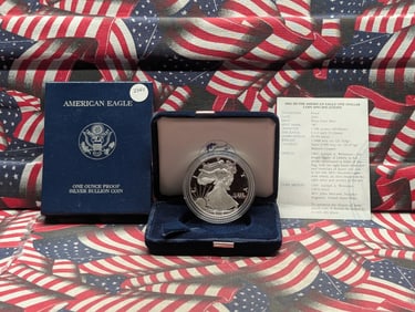 2002-W American Silver Eagle, One Ounce Proof Silver Bullion Coin In OGP With COA - One Troy Ounce