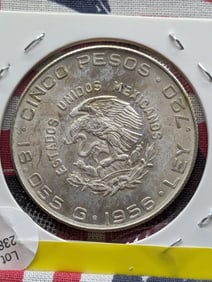 1956 Mexican 5 Peso 72% Silver