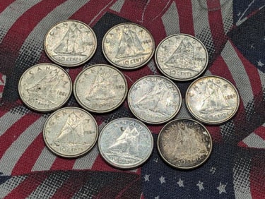 (10) 1960's Canada Dimes, 80% Silver