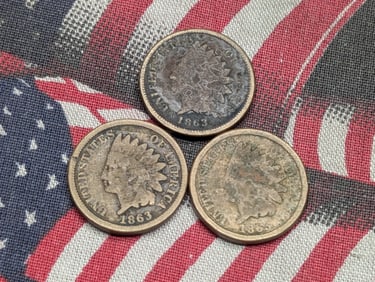 (3) 1863 Low Grade Copper Nickel Indian Head Cents