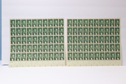 Pair of 1954 Abraham Lincoln 1 Cent Stamp Sheets (Scott #1036)