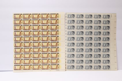 Two Full Sheets of U.S. Commemorative Stamps – 1964 John F. Kennedy Memorial (5¢) and 1962 Dag