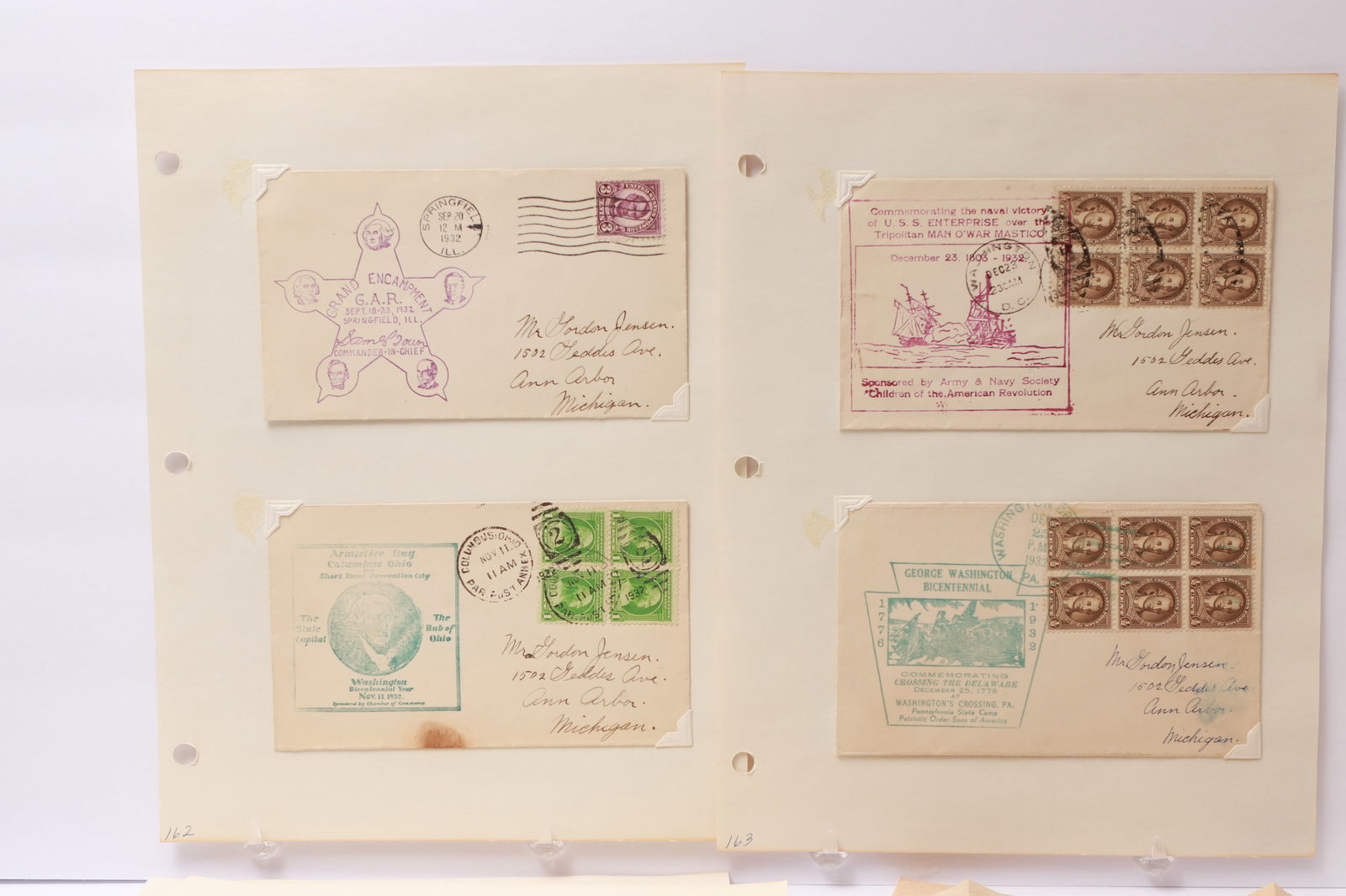 George Washington Bicentennial and Patriotic Commemorative Covers with Related Ephemera,: This lot consists of commemorative covers and related material marking George Washington’s bicentennial and other patriotic anniversaries. Included are 1932 Bicentennial cachets with varied designs