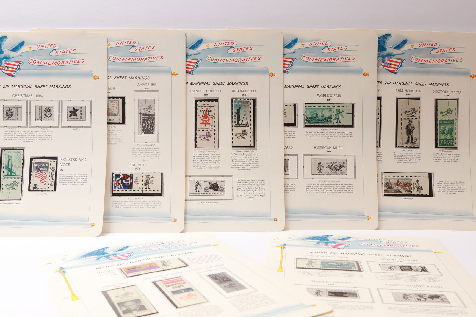 U.S. Commemorative Issues on White Ace Album Pages (1970s–1980s) (1 of 5)