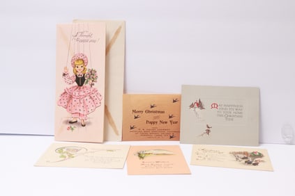 Vintage Holiday Greeting Cards and Wooden Postcard – 1920s–1940s Era